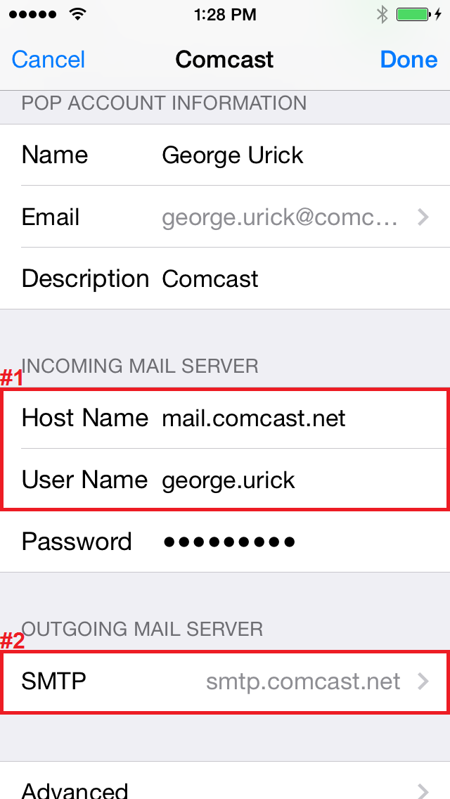 comcast email settings outlook